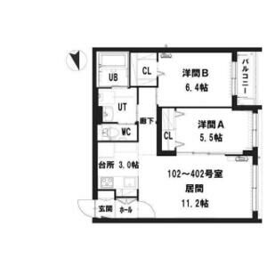 札幌市豊平区中の島二条のマンションの間取り