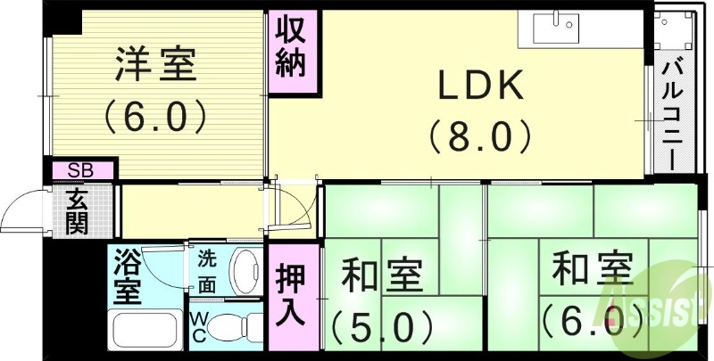 夢野ハイタウン1号棟の間取り