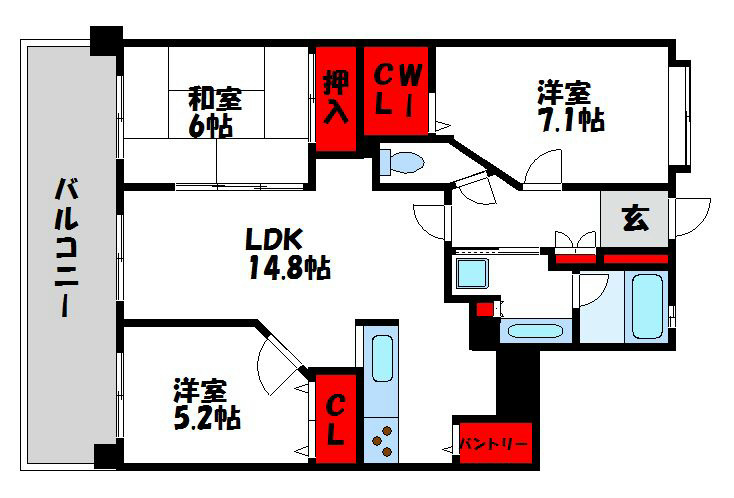 糟屋郡新宮町下府のマンションの間取り