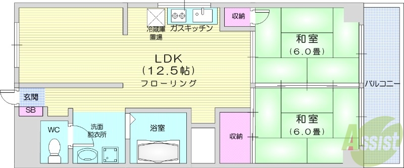 仙台市青葉区八幡のマンションの間取り