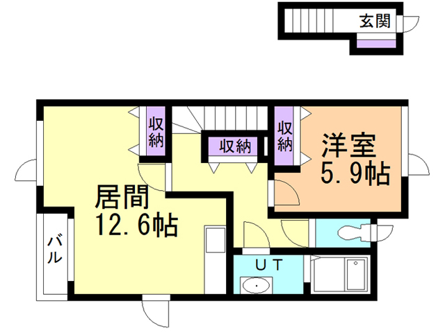 函館市湯川町のアパートの間取り