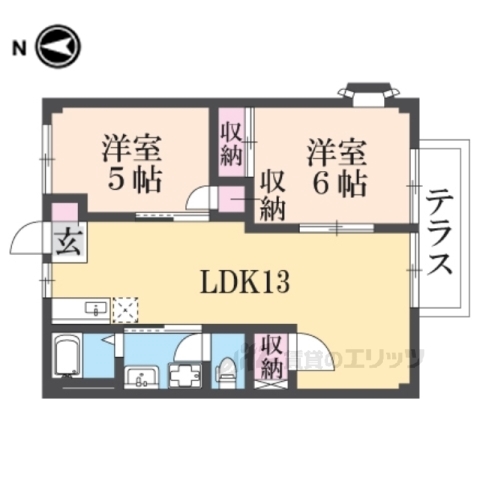 生駒市小明町のアパートの間取り