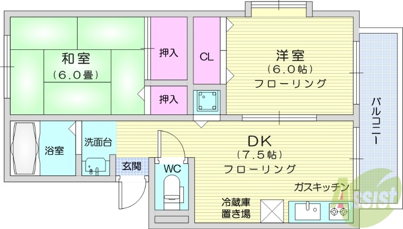 仙台市青葉区川平のアパートの間取り