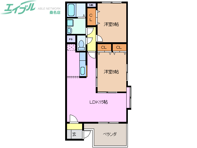 桑名市大字蓮花寺のマンションの間取り