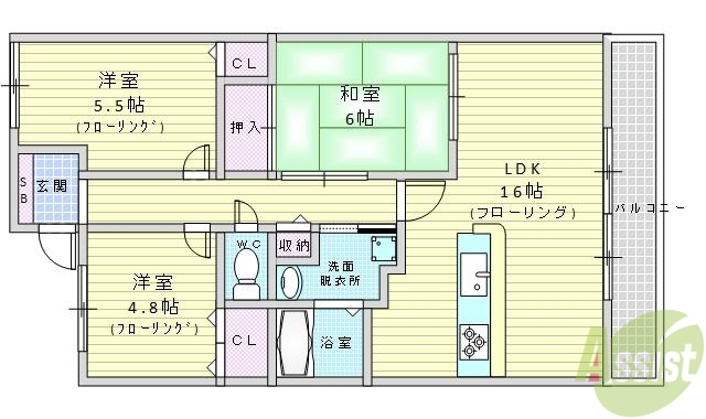 箕面市小野原西のマンションの間取り