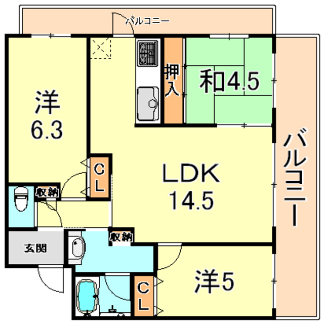 神戸市東灘区魚崎北町のマンションの間取り