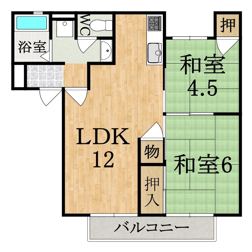 橿原市東坊城町のアパートの間取り