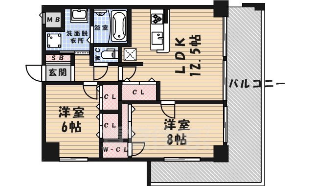 京都市右京区太秦下角田町のマンションの間取り