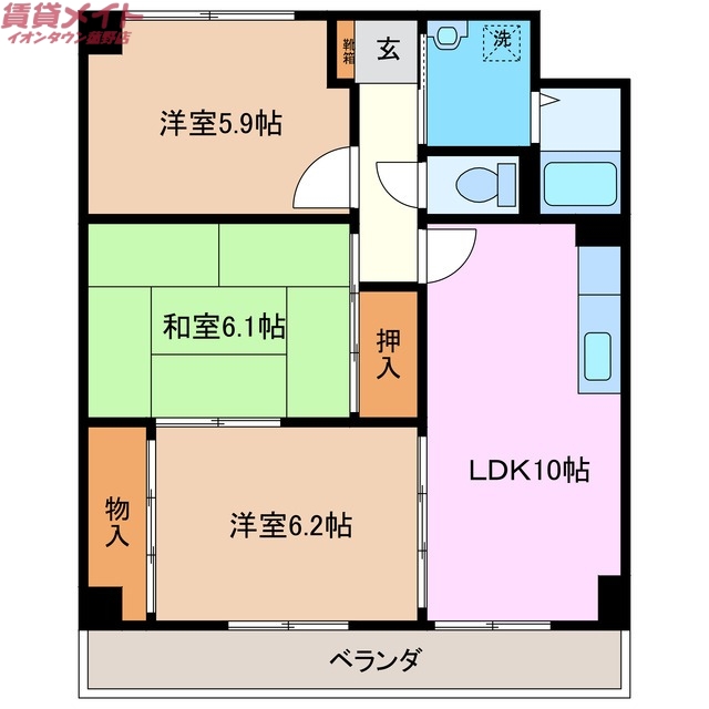 四日市市桜台本町のマンションの間取り