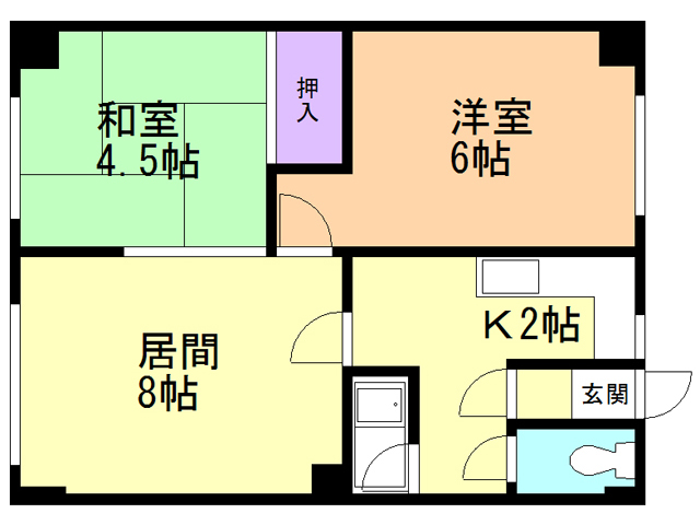 函館市松陰町のアパートの間取り