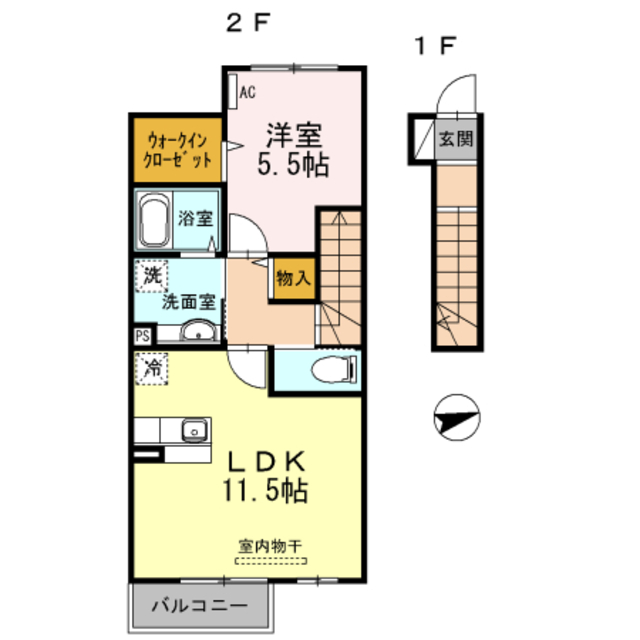 【和歌山市六十谷のアパートの間取り】