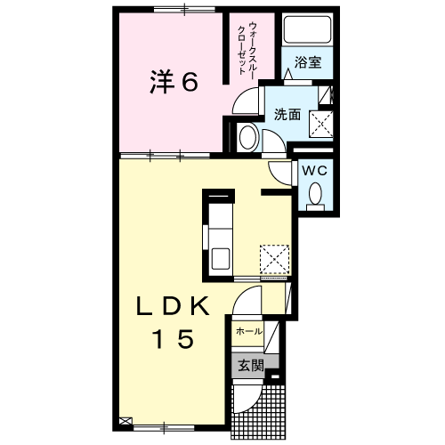 滝川市大町6丁目1LDKアパートの間取り