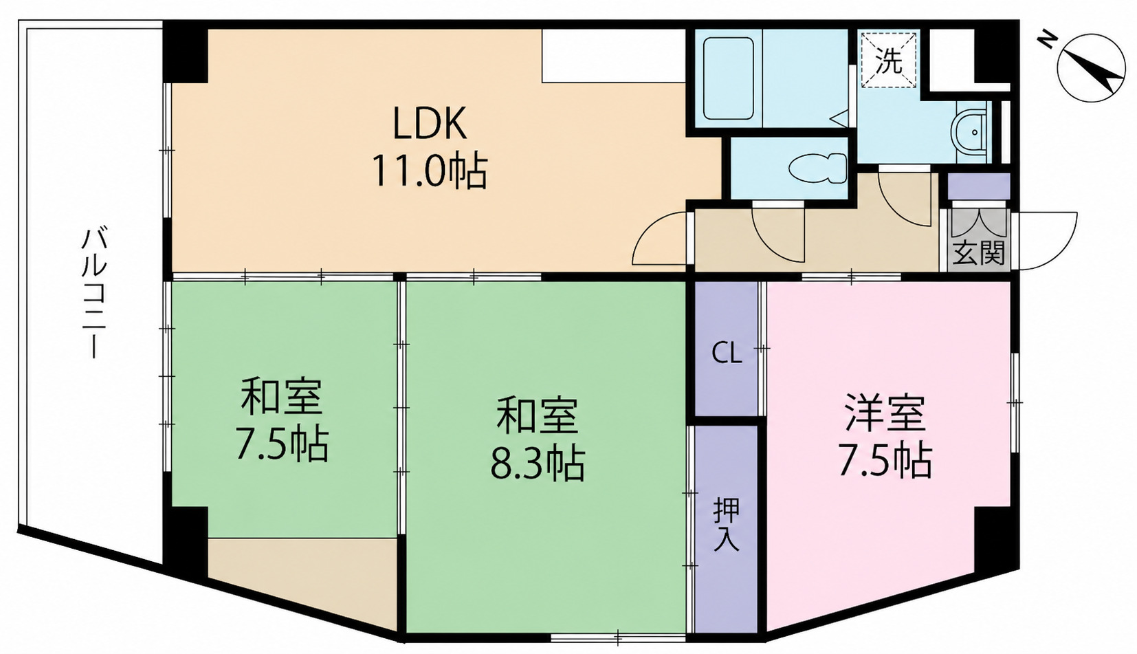 とさでん交通後免線 舟戸駅 徒歩7分 11階建 築34年の間取り写真