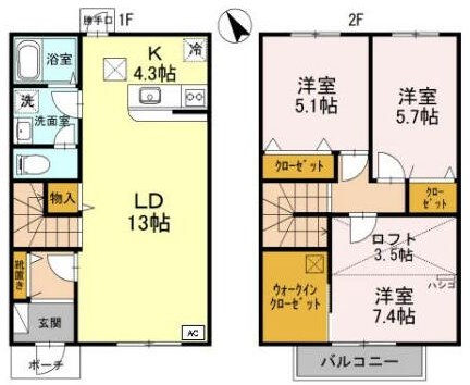 姫路市飾磨区阿成渡場のアパートの間取り