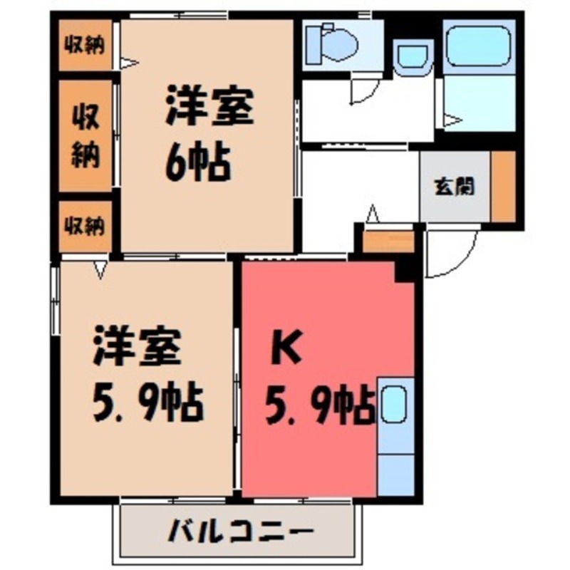 下都賀郡野木町大字丸林のアパートの間取り