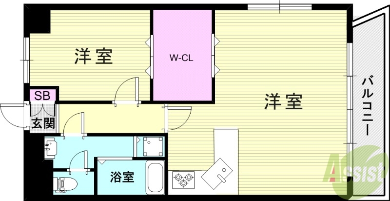 芦屋市茶屋之町のマンションの間取り