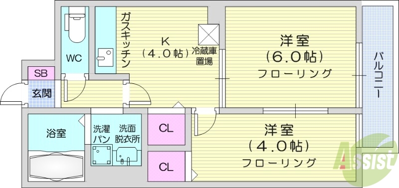 キャトルセゾン八幡の間取り