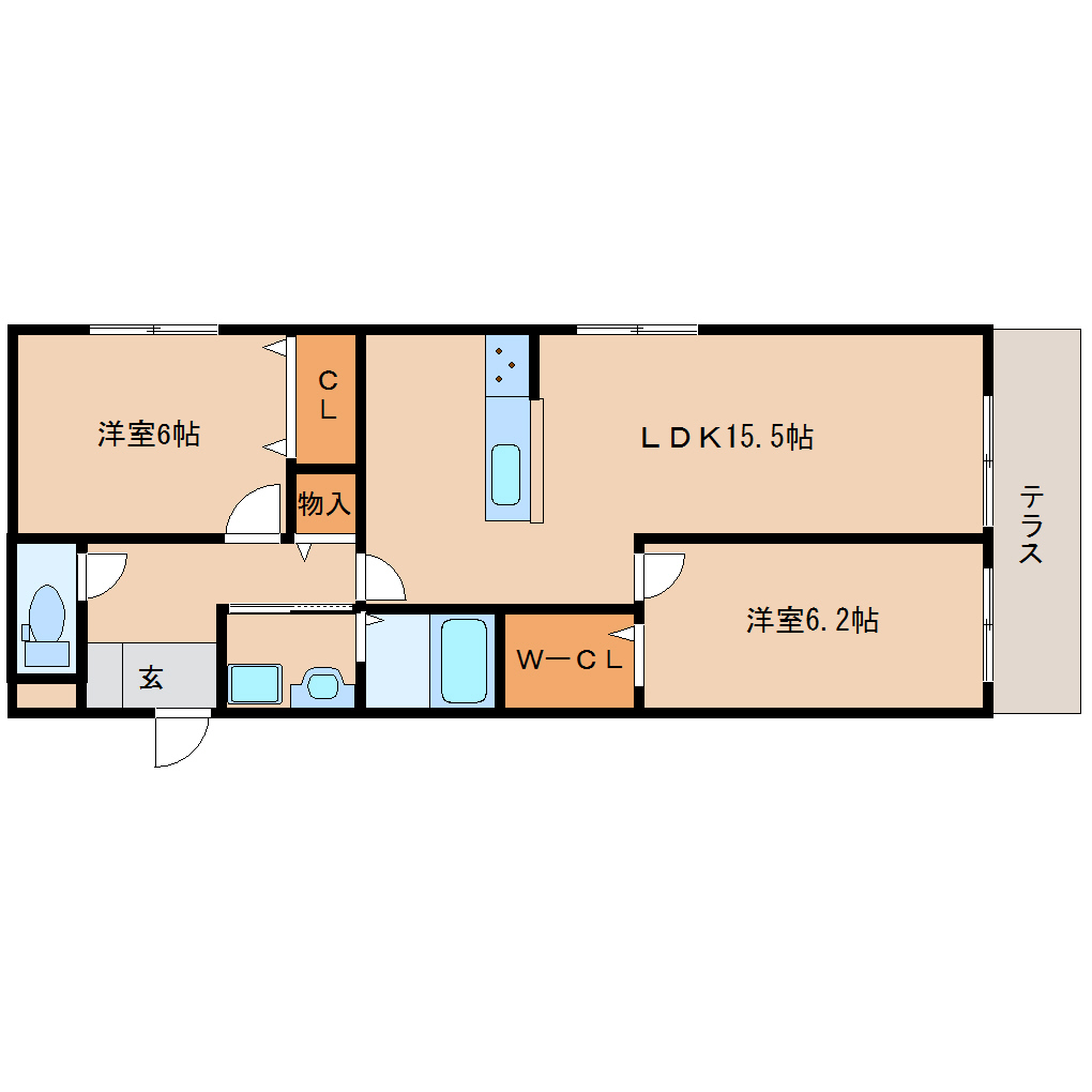 奈良市芝辻町のアパートの間取り