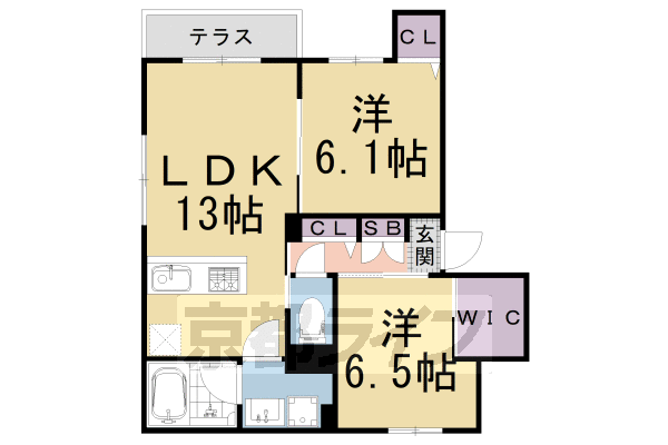 京都市右京区太秦海正寺町のアパートの間取り