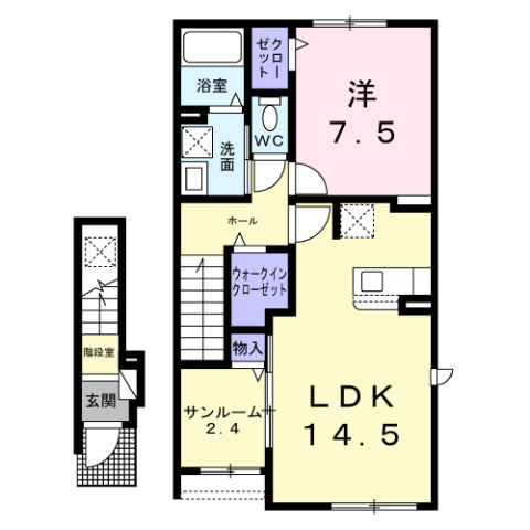 羽曳野市南恵我之荘のアパートの間取り