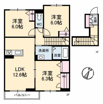 【福山市本庄町中のアパートの間取り】