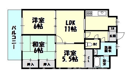 糟屋郡志免町南里のマンションの間取り