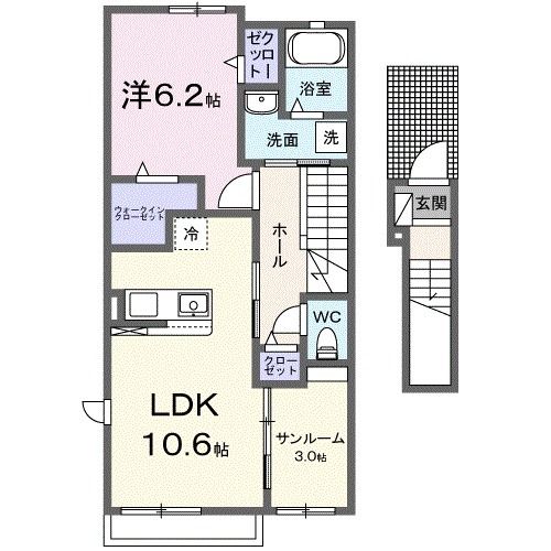 倉敷市玉島乙島のアパートの間取り