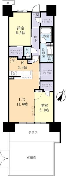 つくばグランヴィラ　ブリーズヴィラ１１８号室の間取り