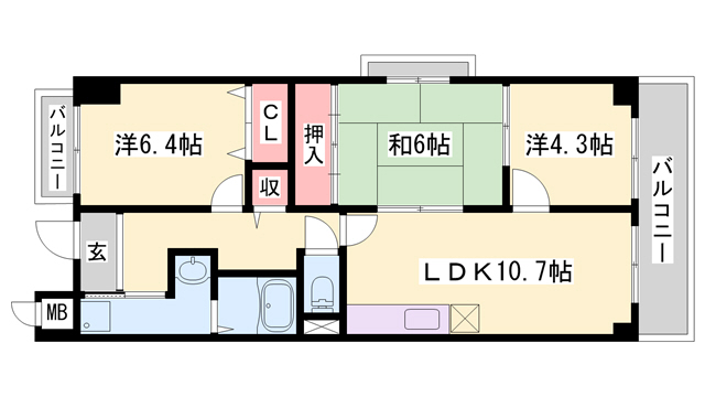 明石市西明石北町のマンションの間取り