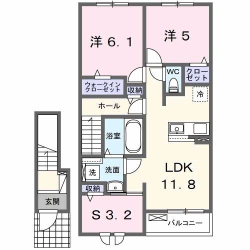 行橋市大字大野井のアパートの間取り