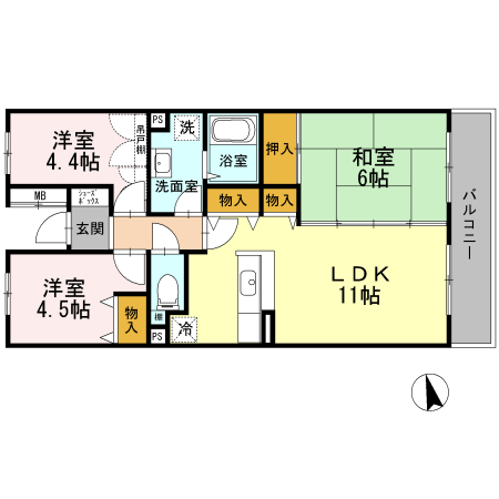 伊勢原市高森のマンションの間取り