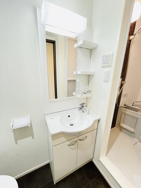 洗面設備　朝の忙しい時間帯にとても便利な独立洗面台！