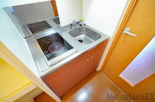 キッチン　2口ラジエントヒーター付き。部屋により設備が異なる場合あり。