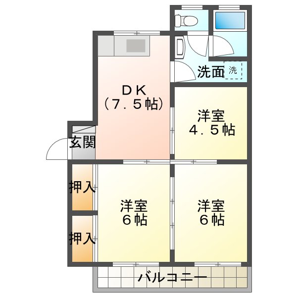 熊本市南区近見のアパートの間取り