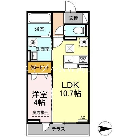 岡山市中区高屋のアパートの間取り