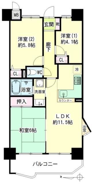 【横浜市鶴見区佃野町のマンションの間取り】