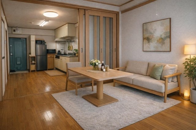 居室・リビング　洋室6帖。食事とくつろぎを分けて使える空間です。