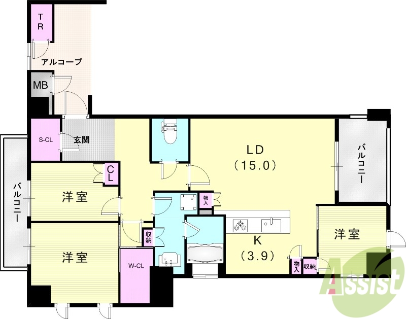 神戸市中央区山本通のマンションの間取り
