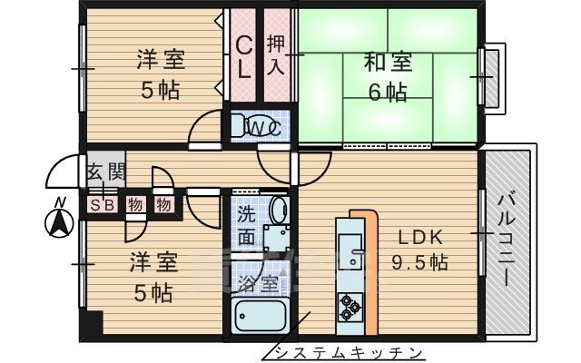 豊中市上野西のマンションの間取り