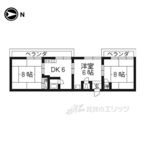 京都市左京区修学院高部町のマンションの間取り