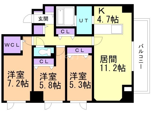 札幌市豊平区平岸一条のマンションの間取り