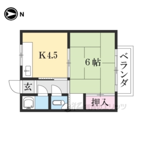 京都市山科区大宅関生町のアパートの間取り