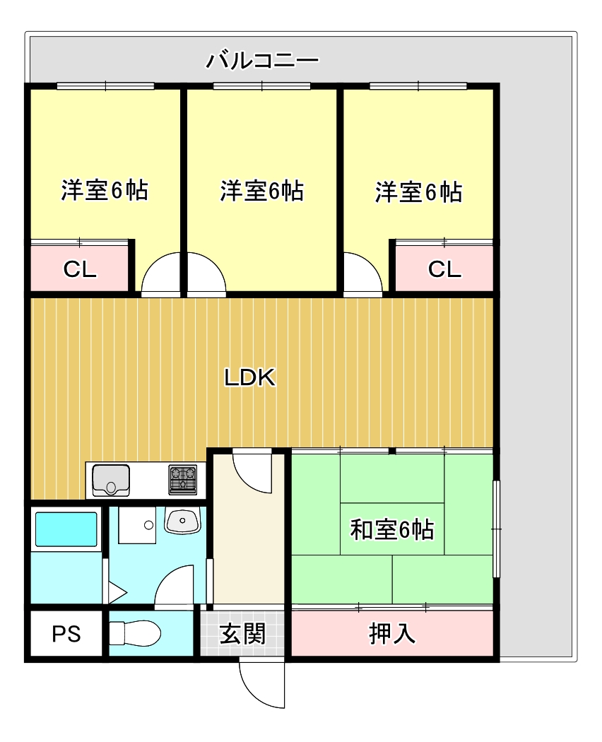 箕面市桜のマンションの間取り