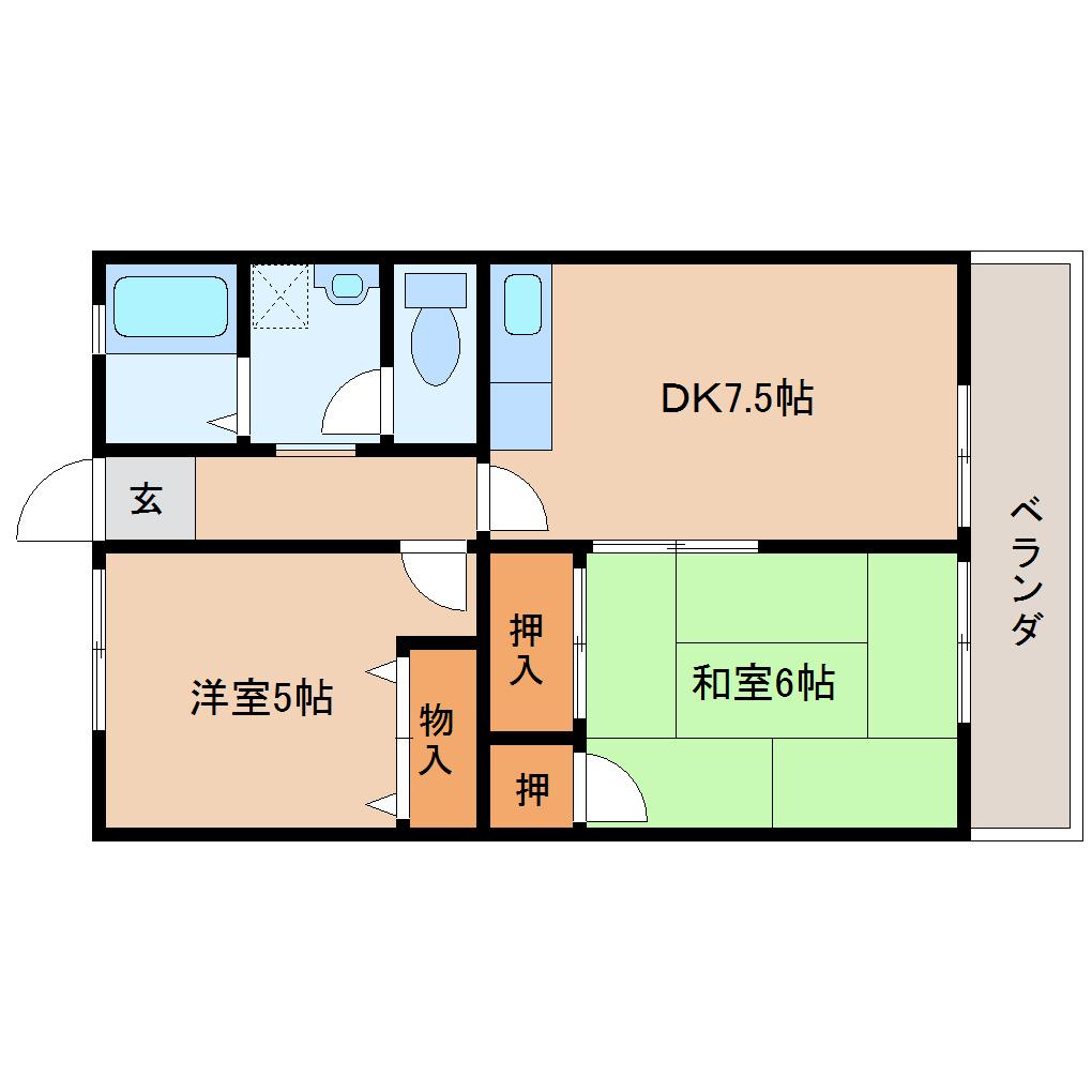 奈良市法華寺町のアパートの間取り