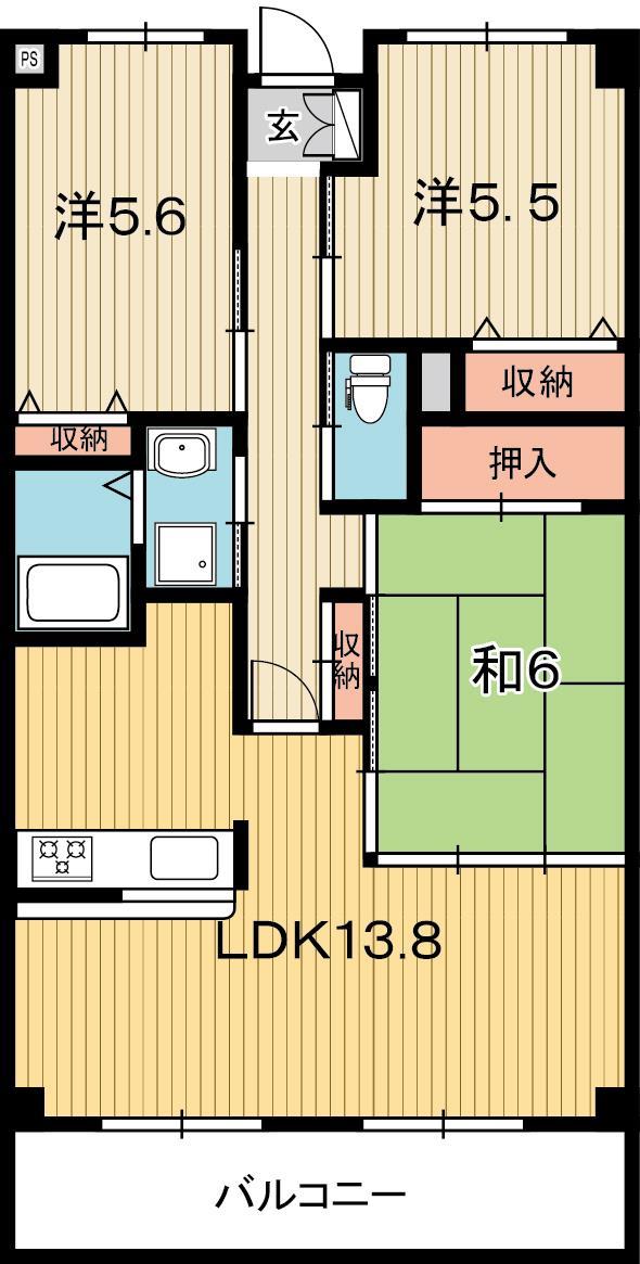 高知市梅ノ辻のマンションの間取り