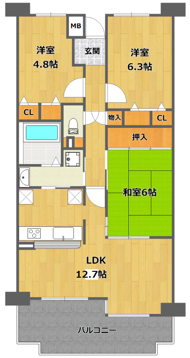 西宮市宮西町のマンションの間取り