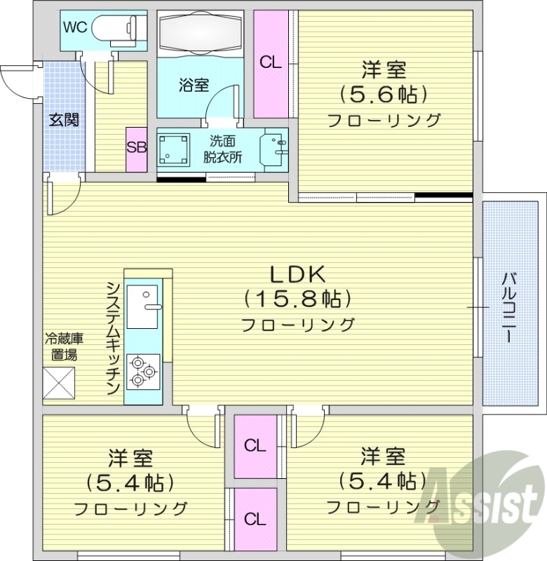 【札幌市西区山の手七条のマンションの間取り】