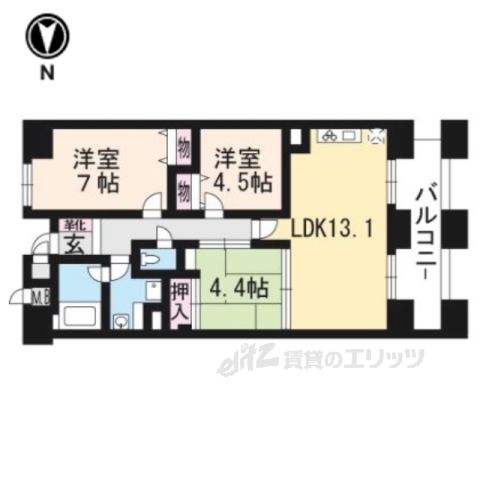 京都市山科区東野片下リ町のマンションの間取り