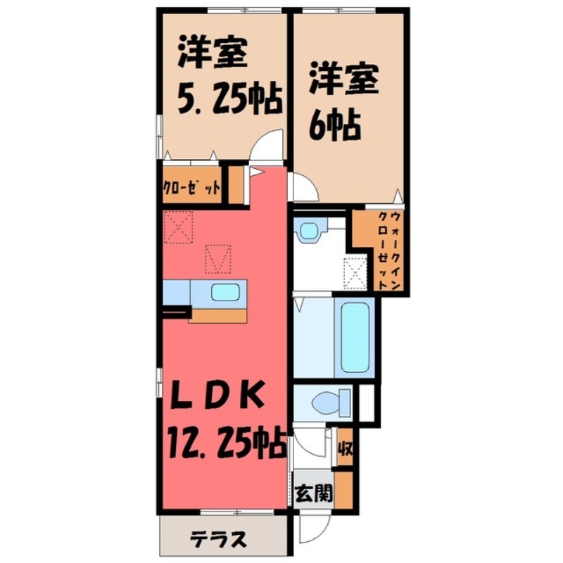 筑西市稲野辺のアパートの間取り