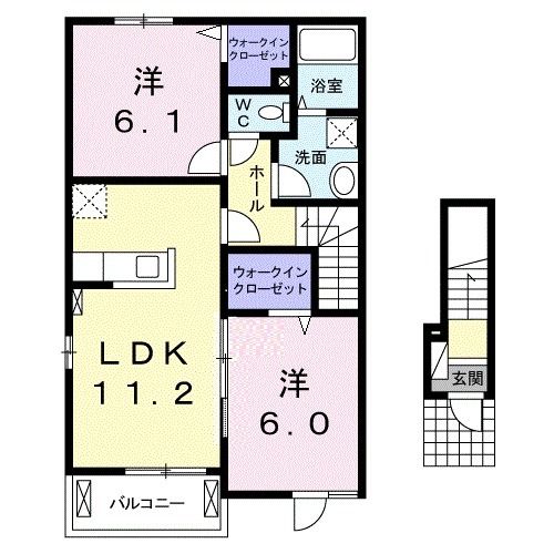 【倉敷市福田町浦田のアパートの間取り】